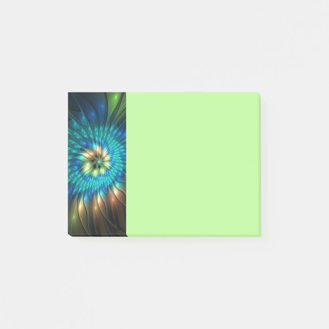 Ljusfantasiblomma, färgrik abstrakt fraktal post-it block (Framsida)