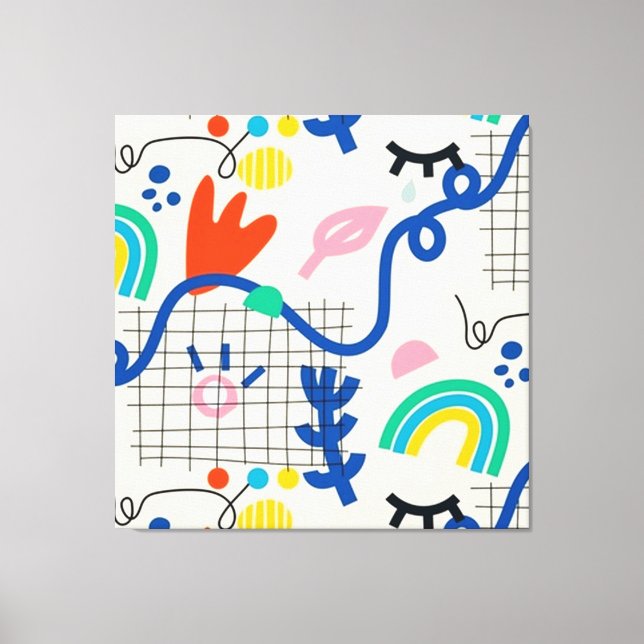 Ljusfärgad Abstrakt Art Doodles Canvastryck (Framsida)
