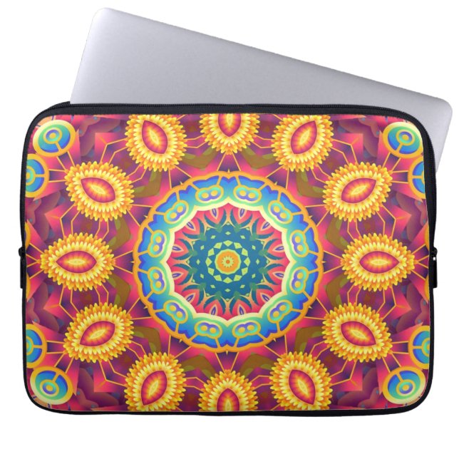 Ljusfärgad Abstrakt Blommig Mandala Laptop Fodral (Framsidan)
