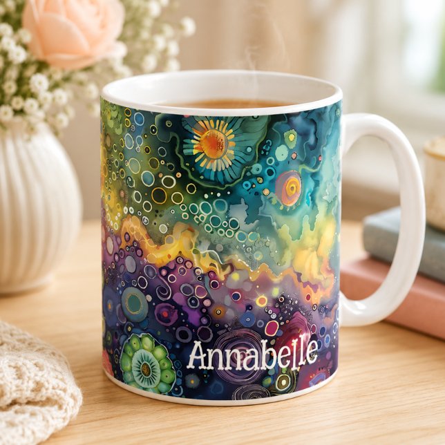 Ljusfärgad Abstrakt Namnkonst Djärvt Mönster Kaffemugg (Skapare uppladdad)