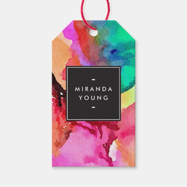 Ljusfärgad Abstrakt - vattenfärgskonst Presentetikett (Framsidan)