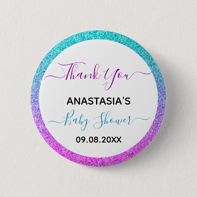 Ljusfärgad blå lila tack Baby Shower Knapp (Framsida)