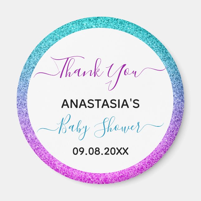Ljusfärgad blå lila tack Baby Shower Magnet (Framsidan)