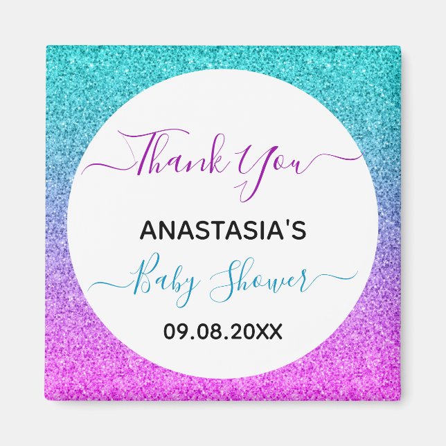 Ljusfärgad Blå Lila Tack Babyfirande Magnet (Framsidan)