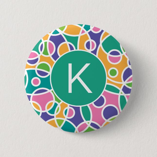 Ljusfärgad galen cirkelmönster monogram knapp (Framsida)