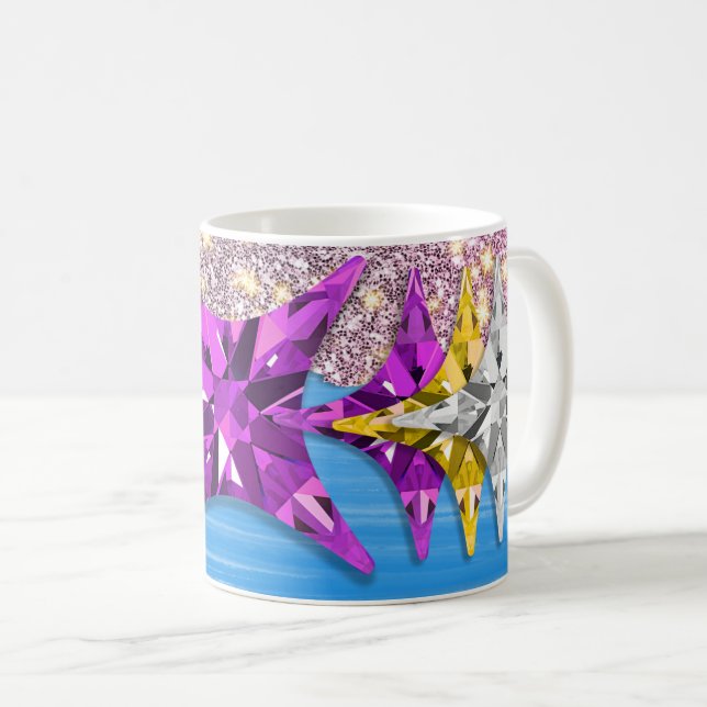 Ljusfärgad Geometrisk Stjärnmönstrad Kaffemugg (Framsida höger)