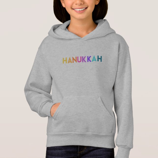 Ljusfärgad Hanukkah Text Girl's T Shirt (Framsida)