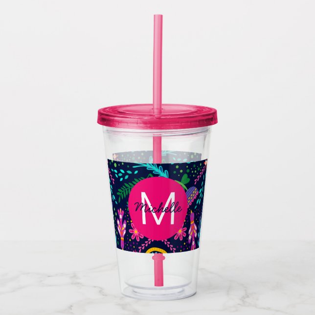 Ljusfärgad Kaotisk Blommig Blå Personlig Take Away Mugg (Framsida)