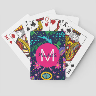 Ljusfärgad kaotisk blomstergrafik blå personlig casinokort