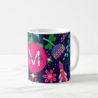 Ljusfärgad kaotisk blomstergrafik blå personlig kaffemugg