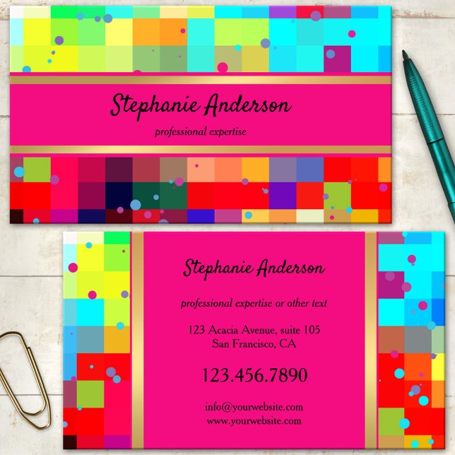 Ljusfärgad konfetti-Abstrakt Visitkort (A colorful eye catching abstract business card featuring a checkered pattern with festive confetti )