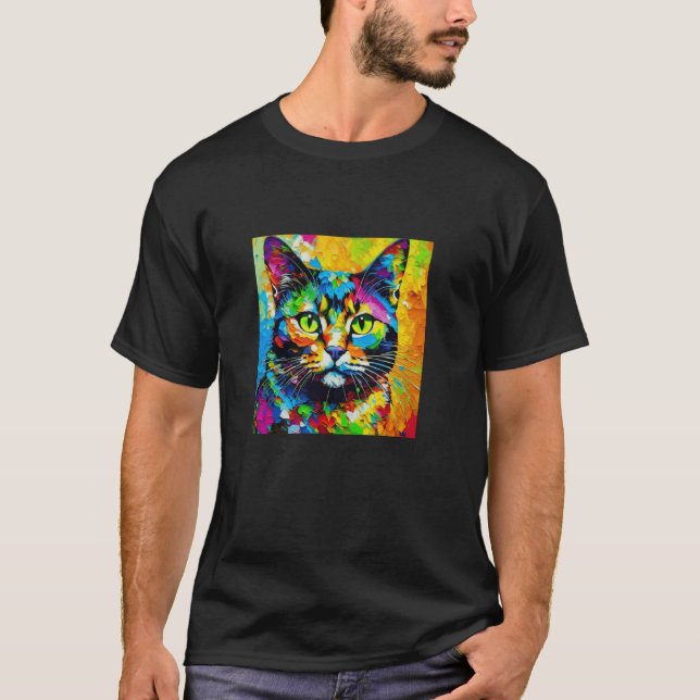 Ljusfärgad målad katt t shirt (Framsida)