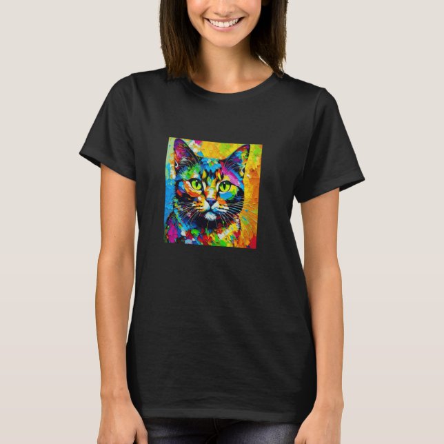 Ljusfärgad målad katt t shirt (Framsida)