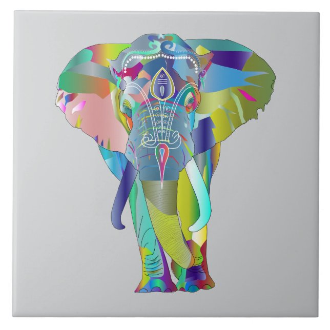 Ljusfärgad Mandala Elefant Kakelplatta (Framsidan)