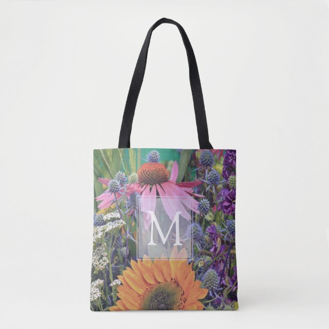 Ljusfärgad monogramblommor, Tote Bag Tygkasse (Framsida)