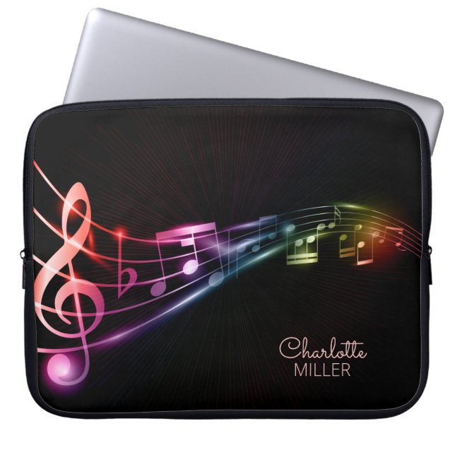 Ljusfärgad Musik noter och anpassat namn Laptop Fodral (Framsidan)