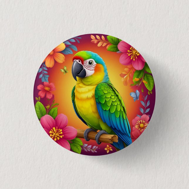 Ljusfärgad papegoja sittande på en gren knapp (Framsida)