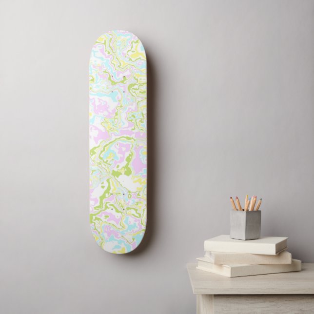 Ljusfärgad Pastell Trippig Retro Boho Marmor Mini Skateboard Bräda 18,5 Cm (Väggkonst)