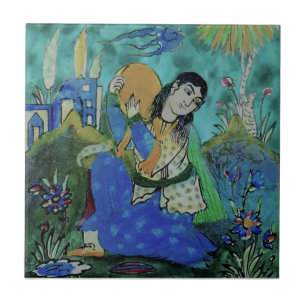 Ljusfärgad persian Qajar-perkussionist Repro Kakelplatta