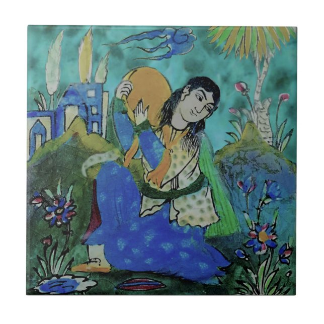 Ljusfärgad persian Qajar-perkussionist Repro Kakelplatta (Framsidan)