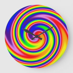 Ljusfärgad Retro Hippie Rainbow Spiral Swirl Stor Klocka