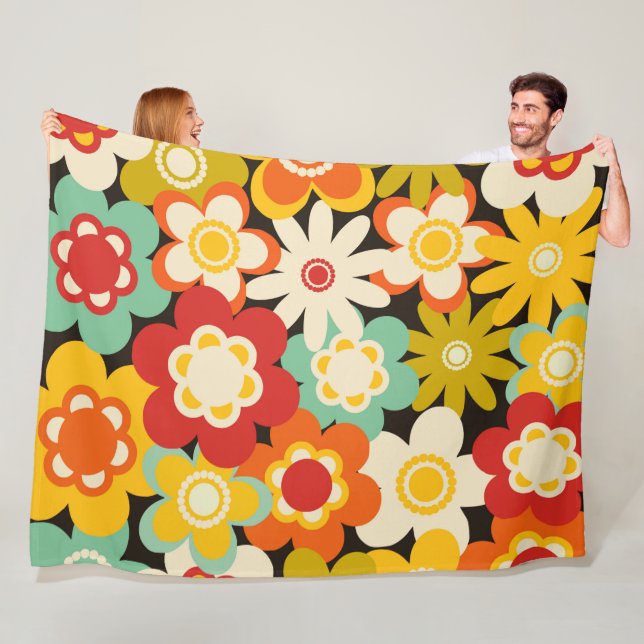 Ljusfärgad Retro Söt Blommig Mönster Fleecefilt (På plats)