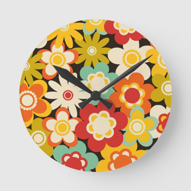 Ljusfärgad Retro Söt Blommig Mönster Rund Klocka (Framsida)