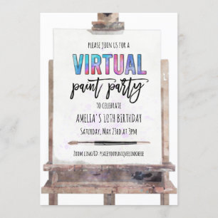 Ljusfärgad staffli Virtuell paint party födelsedag Inbjudningar