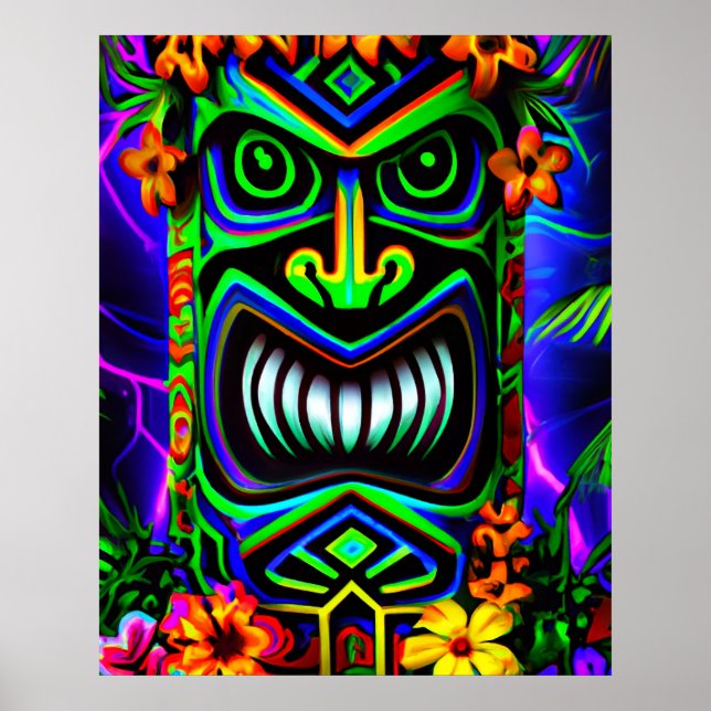 Ljusfärgad Tiki Totem-vägg Poster Skriv ut (Framsidan)