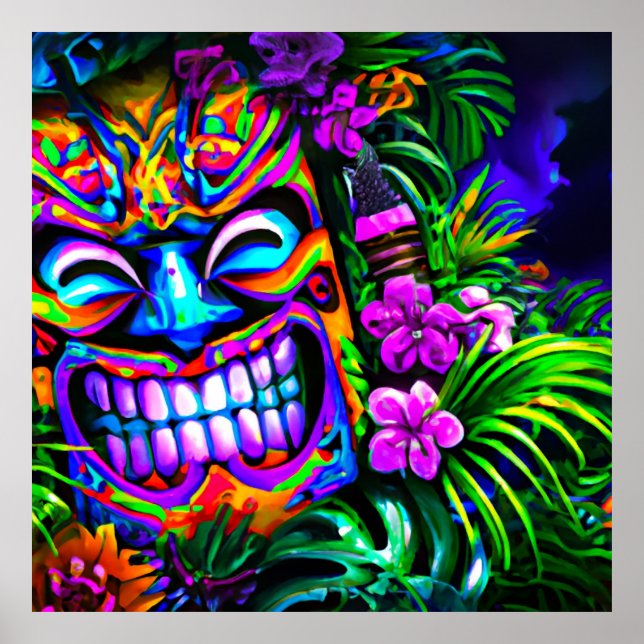 Ljusfärgad Tiki Totem-vägg Poster Skriv ut (Framsidan)