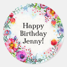 Ljusfärgad vattenfärgsblomma Födelsedag