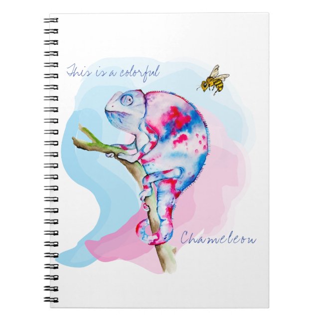 Ljusfärgad vattenfärgskameleon och bin. anteckningsbok (Framsidan)