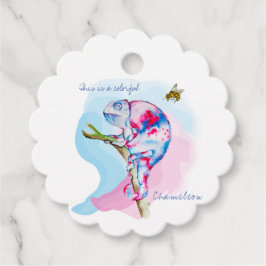 Ljusfärgad vattenfärgskameleon och bin. gåvor etiketter