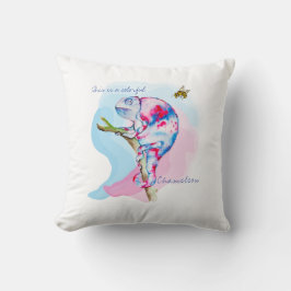 Ljusfärgad vattenfärgskameleon och bin. kudde