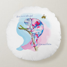 Ljusfärgad vattenfärgskameleon och bin. rund kudde