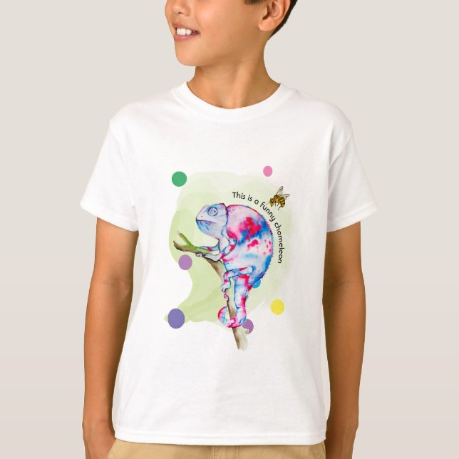 Ljusfärgad vattenfärgskameleon och bin. t shirt (Framsida)