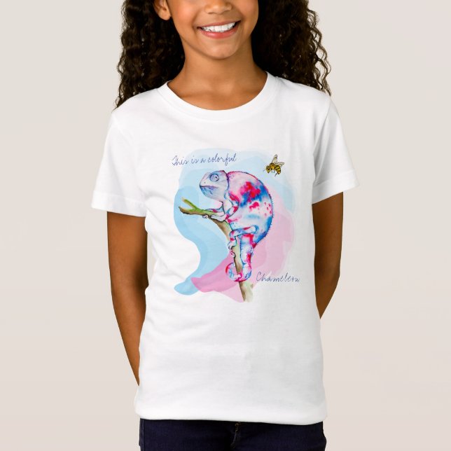 Ljusfärgad vattenfärgskameleon och bin. t shirt (Framsida)