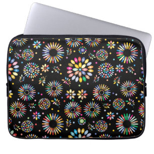 Ljusfärgade blomcirkelmönster på svart laptop fodral