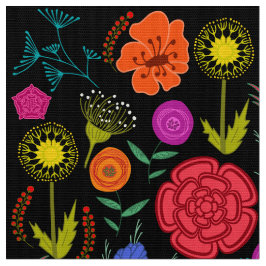 Ljusfärgade blommor på svart tyg