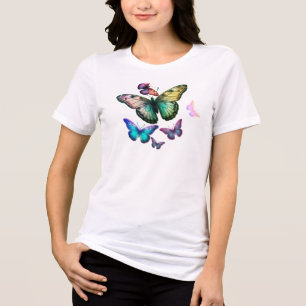 Ljusfärgade fjärilar på Fram+Bak Vit T Shirt