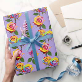 Ljusfärgade flerfärgade rosor i regnbågsnyanser presentpapper