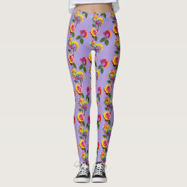 Ljusfärgade mångfärgade rosor i regnbågsnyanser leggings