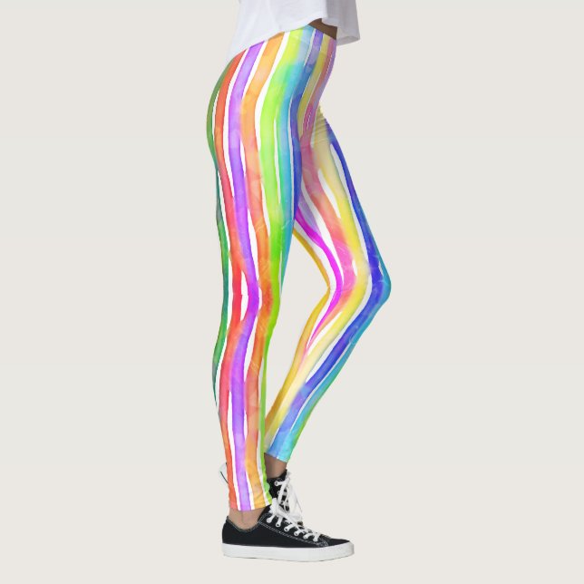 Ljusfärgade moderna randiga yogabukser Capri Leggings (Höger)