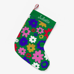 Ljusfärgade skandinaviska blommor Grön anpassad Liten Julstrumpa