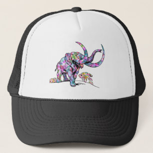 Ljusfärgade Vintage Elefant Illustration Keps