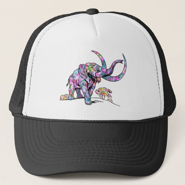 Ljusfärgade Vintage Elefant Illustration Keps (Framsida)