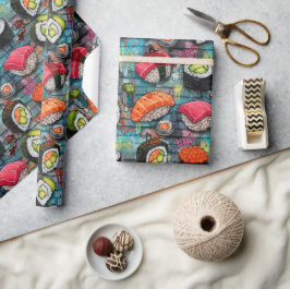 Ljusfärgat Graffiti Sushi-inslagspapper Presentpapper