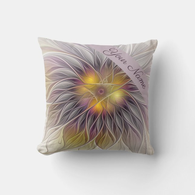 Ljusfärgsblomma, Abstrakt Fractal Namn Kudde (Framsida)