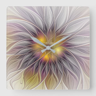 Ljusfärgsblomma, Abstrakt Modern Fractal Fyrkantig Klocka