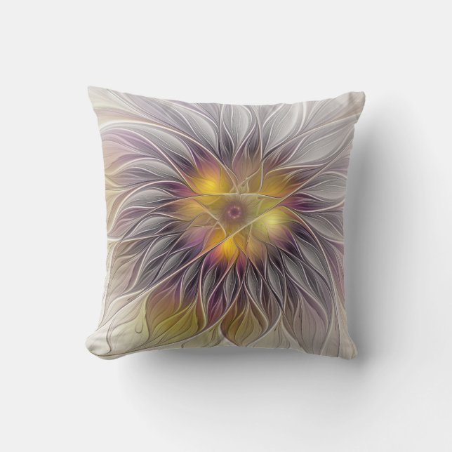 Ljusfärgsblomma, Abstrakt Modern Fractal Kudde (Framsida)